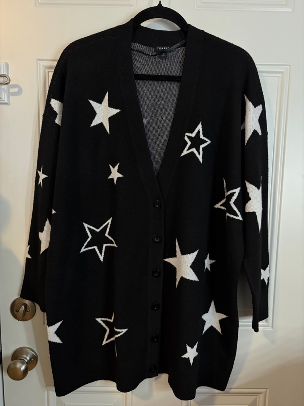 Torrid Button Down V Neck Oversized Star Sweater - Picture 3 of 7